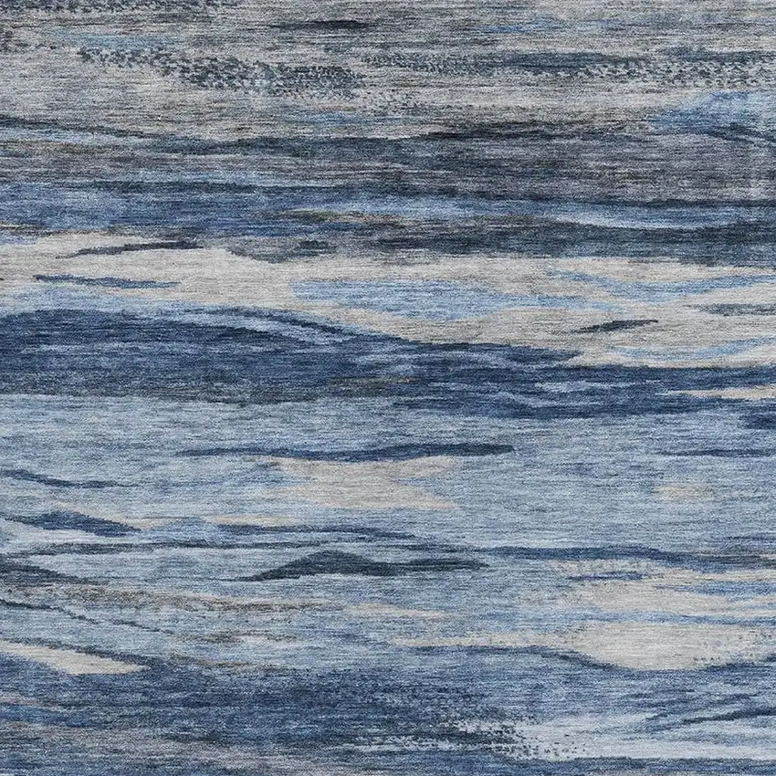 Blue Gray And Silver Abstract Washable Indoor Outdoor Area Rug Photo 3