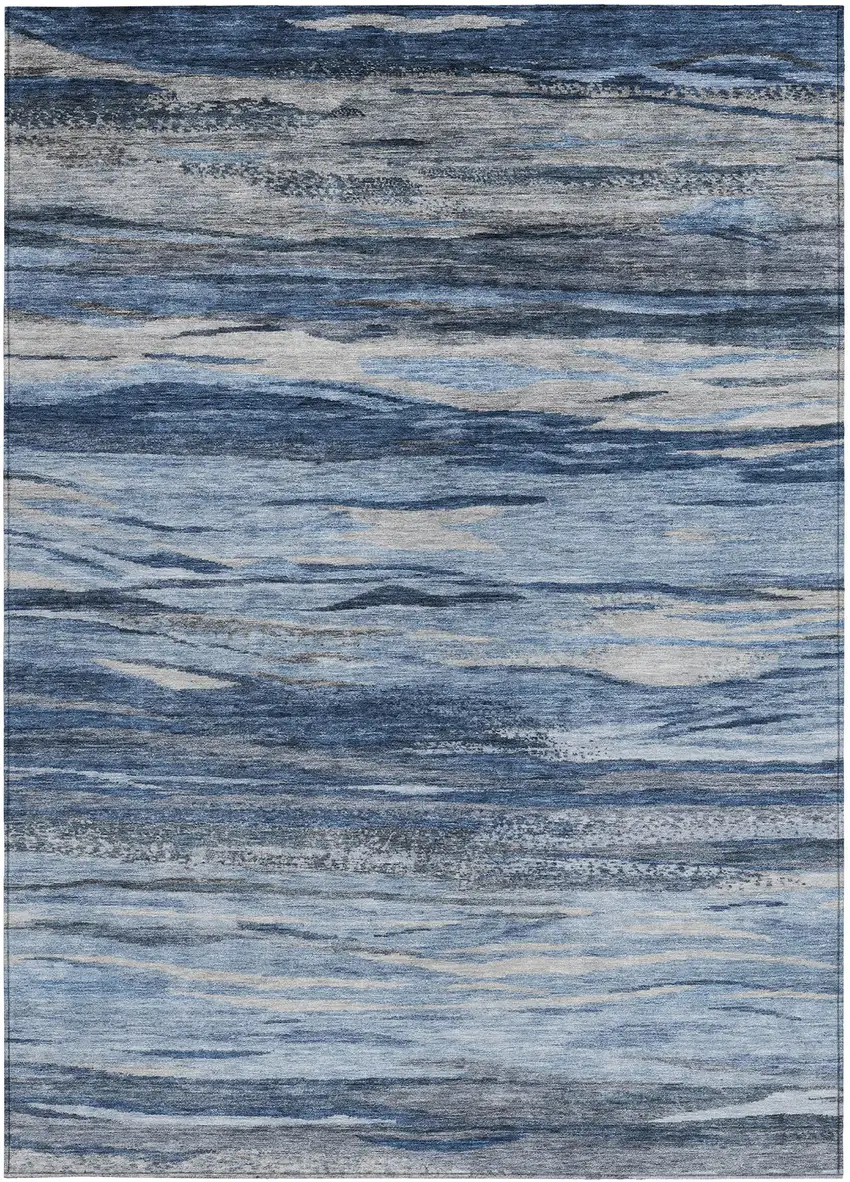 Blue Gray And Silver Abstract Washable Indoor Outdoor Area Rug Photo 1