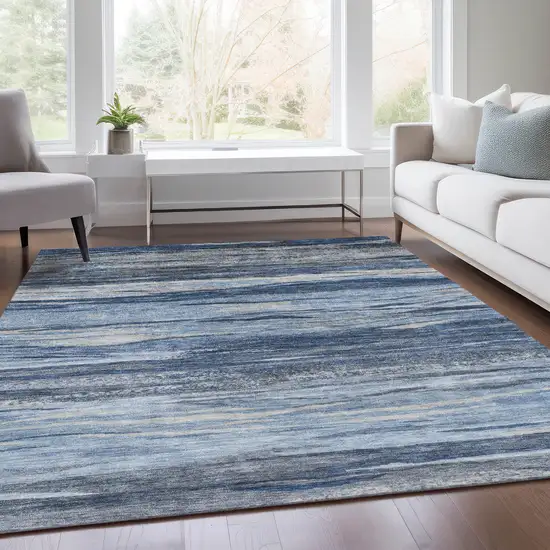 Blue Gray And Silver Abstract Washable Indoor Outdoor Area Rug Photo 6