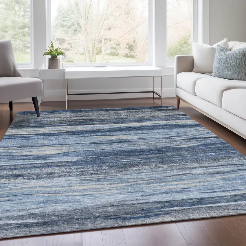 Blue Gray And Silver Abstract Washable Indoor Outdoor Area Rug Photo 6