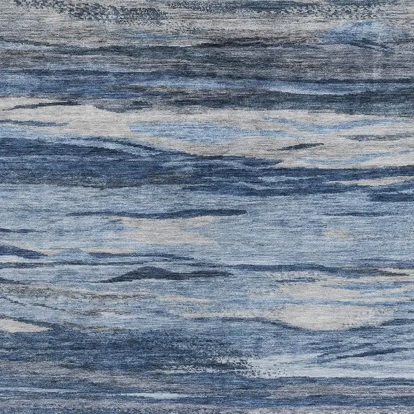 Blue Gray And Silver Abstract Washable Indoor Outdoor Area Rug Photo 3