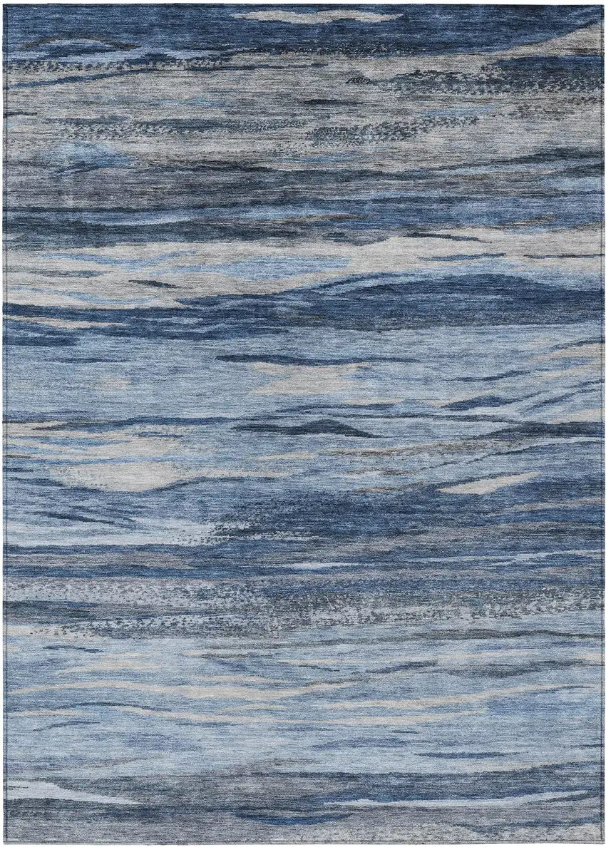 Blue Gray And Silver Abstract Washable Indoor Outdoor Area Rug Photo 8