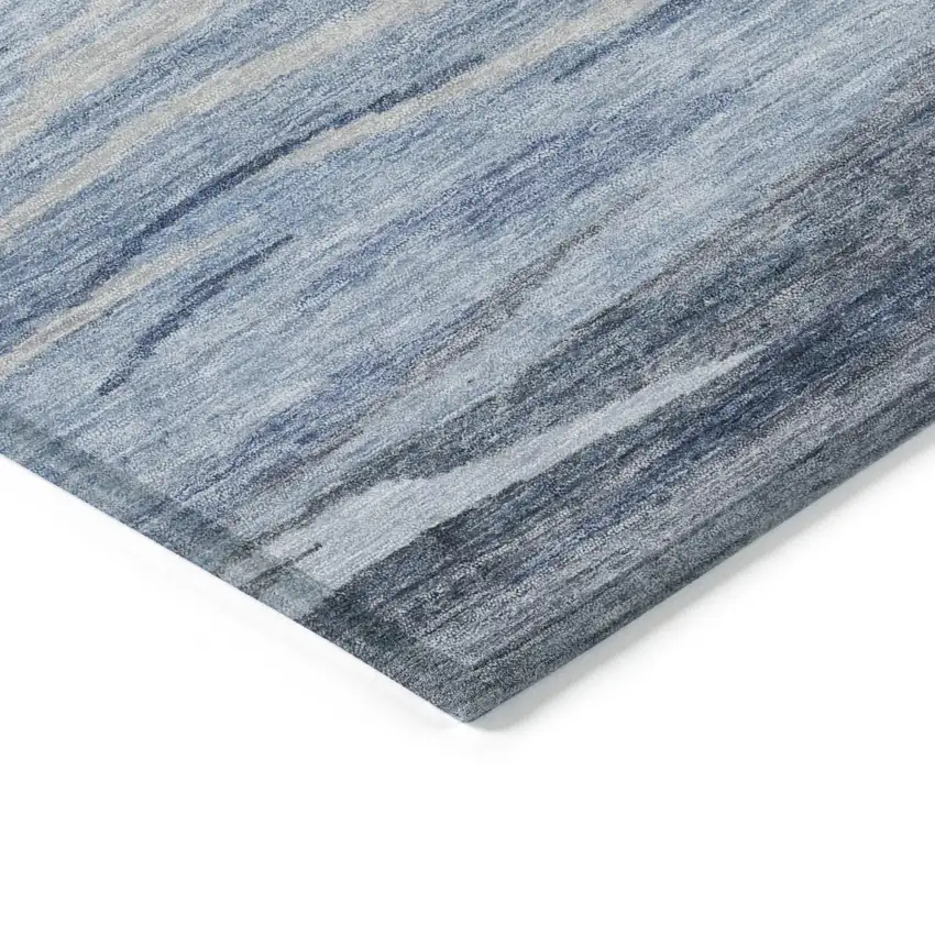 Blue Gray And Silver Abstract Washable Indoor Outdoor Area Rug Photo 9