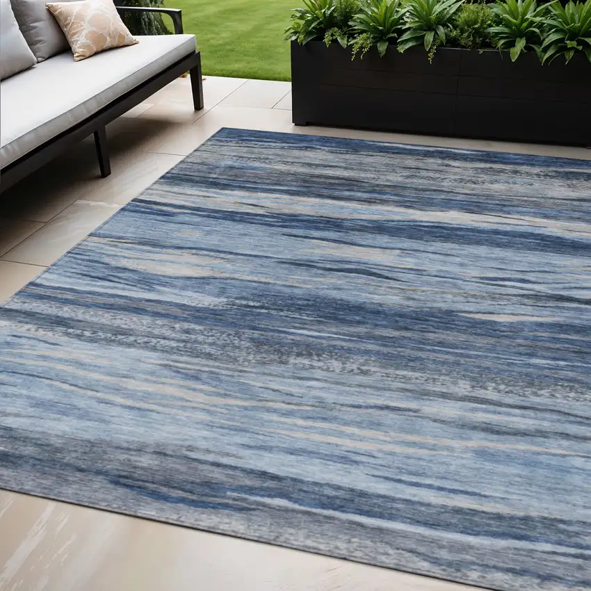Blue Gray And Silver Abstract Washable Indoor Outdoor Area Rug Photo 2