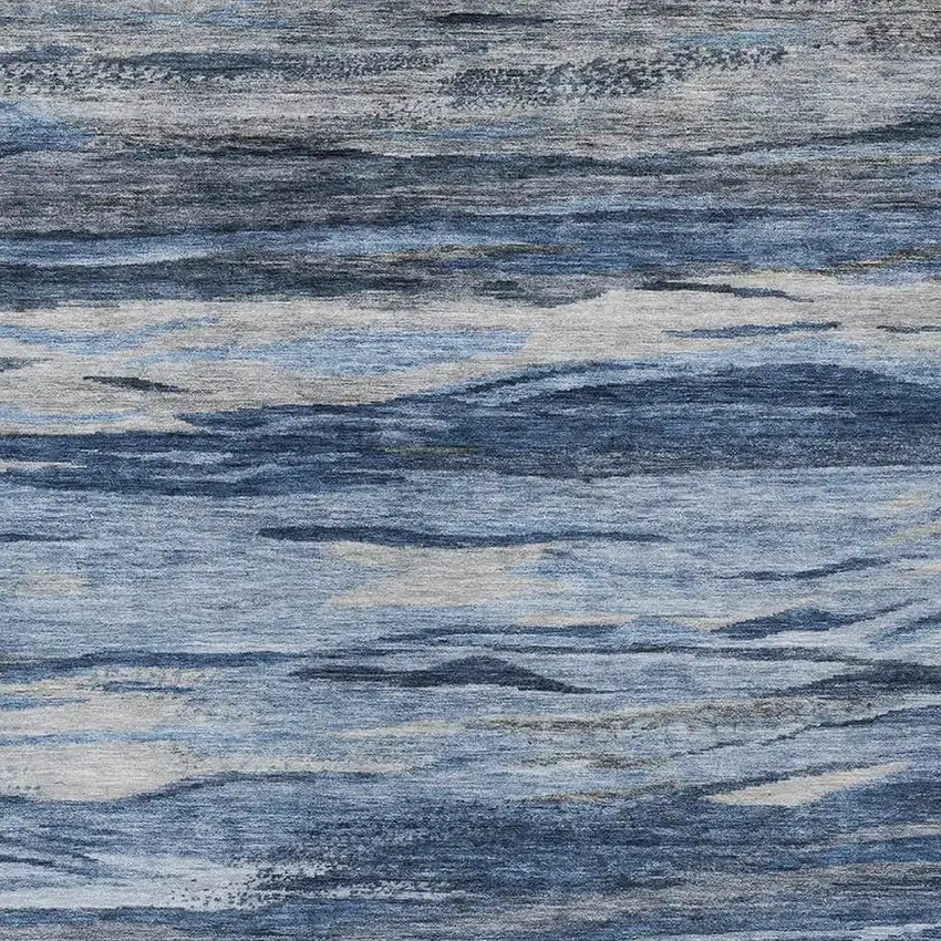 Blue Gray And Silver Abstract Washable Indoor Outdoor Area Rug Photo 3