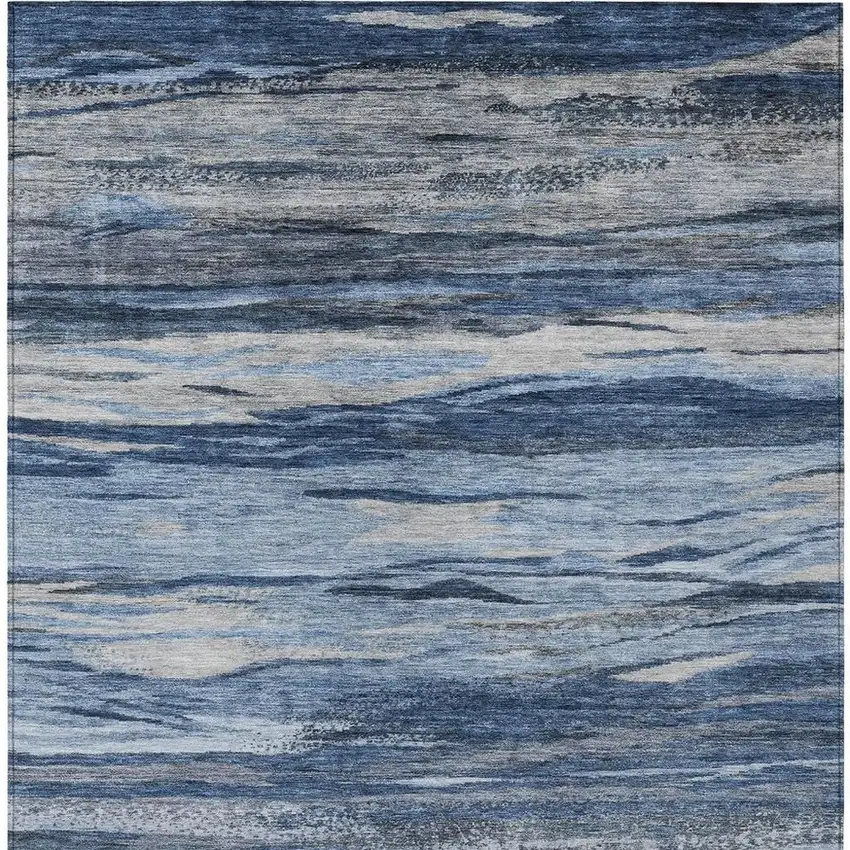Blue Gray And Silver Abstract Washable Indoor Outdoor Area Rug Photo 4