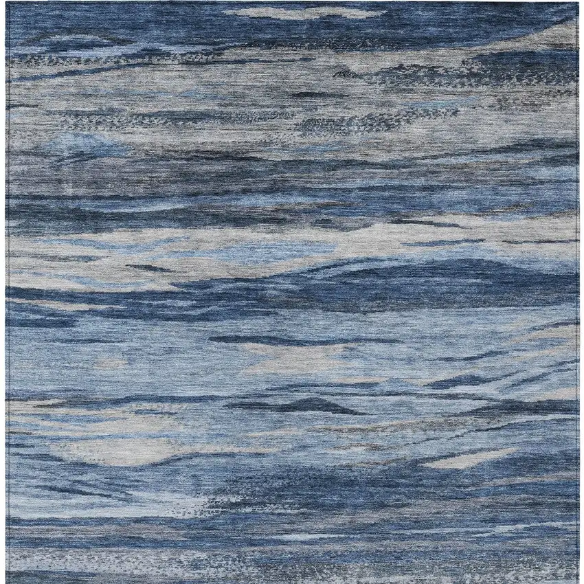 Blue Gray And Silver Abstract Washable Indoor Outdoor Area Rug Photo 9