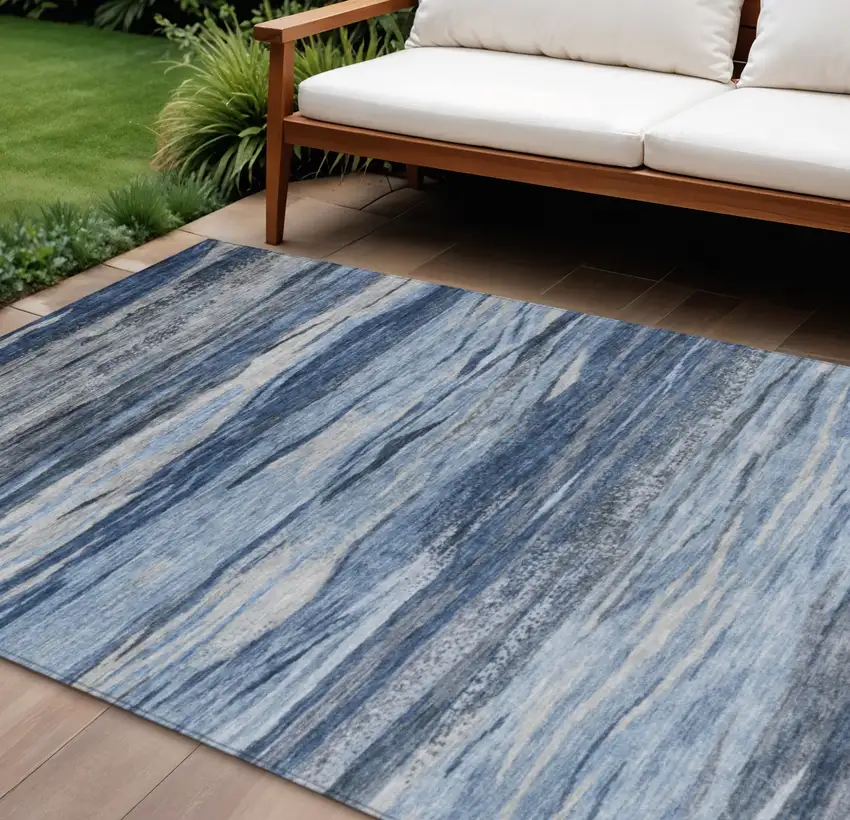 Blue Gray And Silver Abstract Washable Indoor Outdoor Area Rug Photo 2
