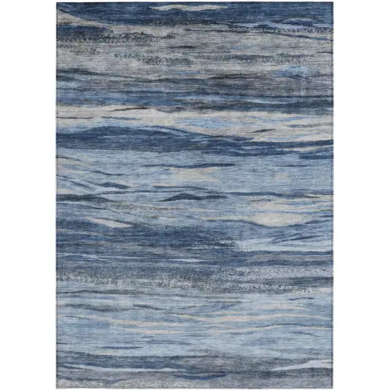 Blue Gray And Silver Abstract Washable Indoor Outdoor Area Rug Photo 4