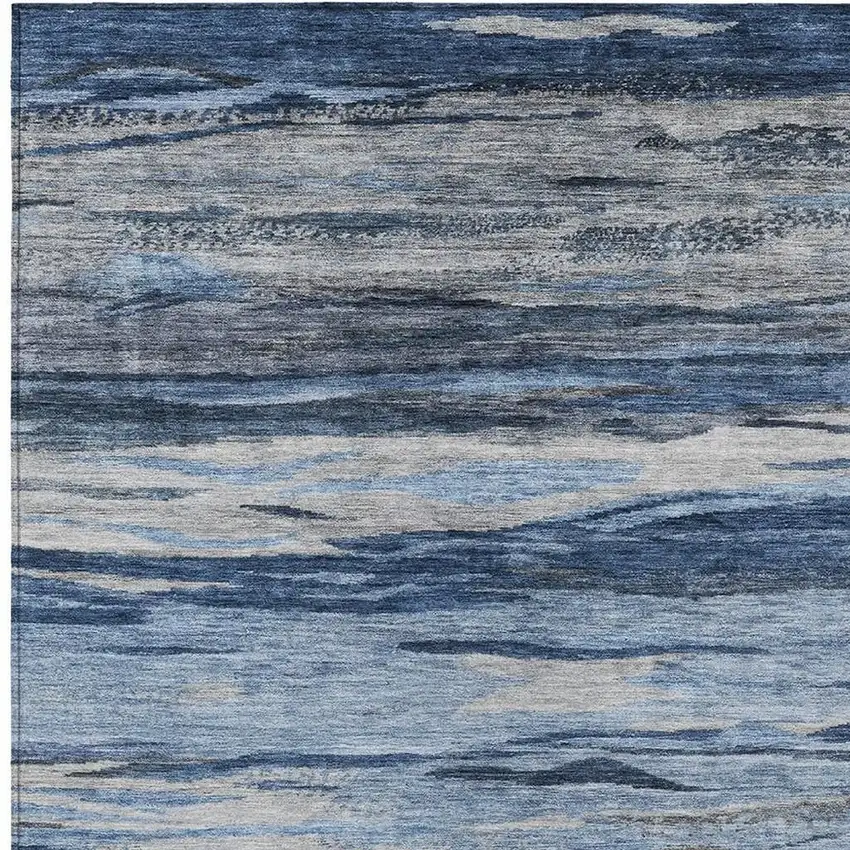 Blue Gray And Silver Abstract Washable Indoor Outdoor Area Rug Photo 3