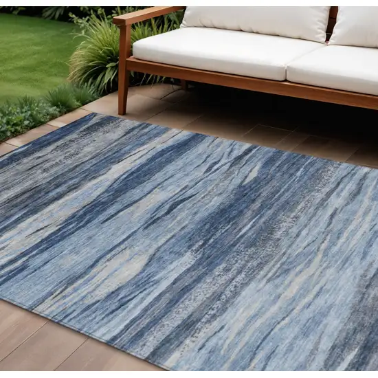 Blue Gray And Silver Abstract Washable Indoor Outdoor Area Rug Photo 2