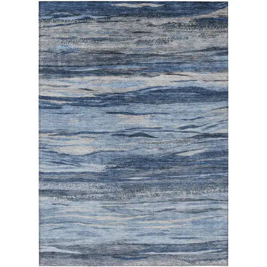 Blue Gray And Silver Abstract Washable Indoor Outdoor Area Rug Photo 1