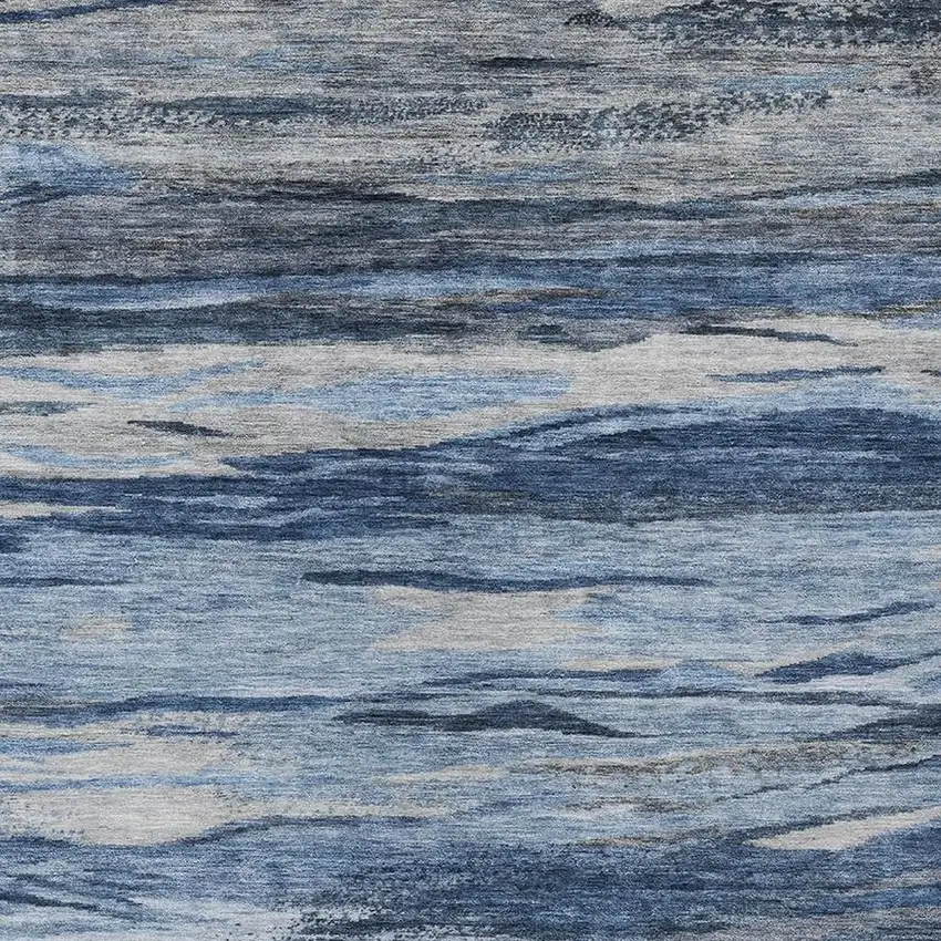 Blue Gray And Silver Abstract Washable Indoor Outdoor Area Rug Photo 7