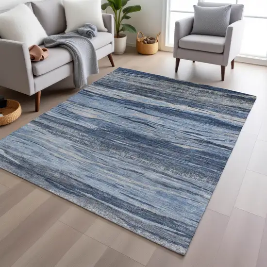 Blue Gray And Silver Abstract Washable Indoor Outdoor Area Rug Photo 6
