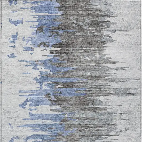 Blue Gray And Silver Abstract Washable Indoor Outdoor Area Rug Photo 5