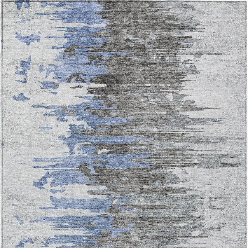 Blue Gray And Silver Abstract Washable Indoor Outdoor Area Rug Photo 5
