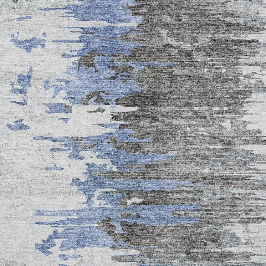 Blue Gray And Silver Abstract Washable Indoor Outdoor Area Rug Photo 4