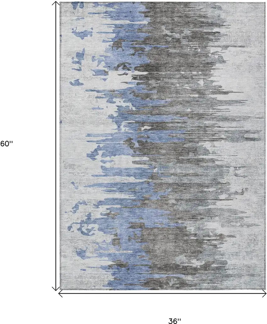 Blue Gray And Silver Abstract Washable Indoor Outdoor Area Rug Photo 3