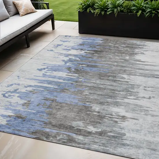 Blue Gray And Silver Abstract Washable Indoor Outdoor Area Rug Photo 1