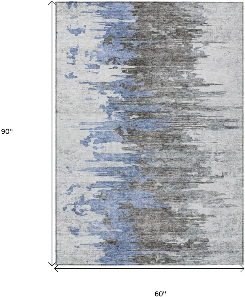 Blue Gray And Silver Abstract Washable Indoor Outdoor Area Rug Photo 3
