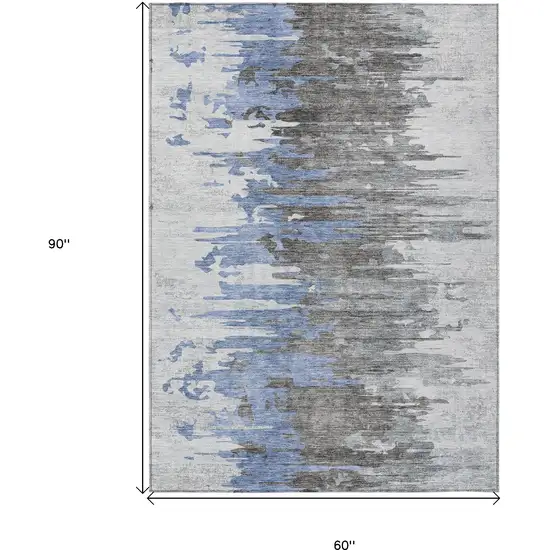 Blue Gray And Silver Abstract Washable Indoor Outdoor Area Rug Photo 3