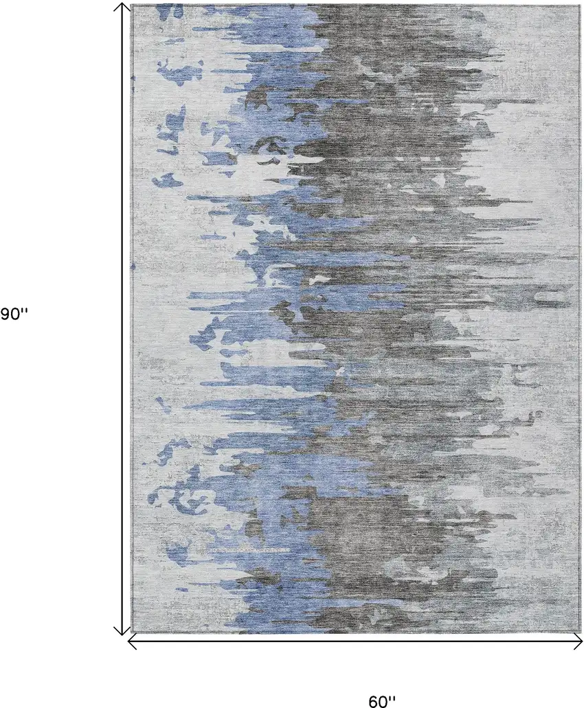 Blue Gray And Silver Abstract Washable Indoor Outdoor Area Rug Photo 3