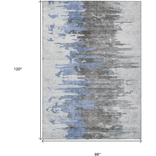 Blue Gray And Silver Abstract Washable Indoor Outdoor Area Rug Photo 3