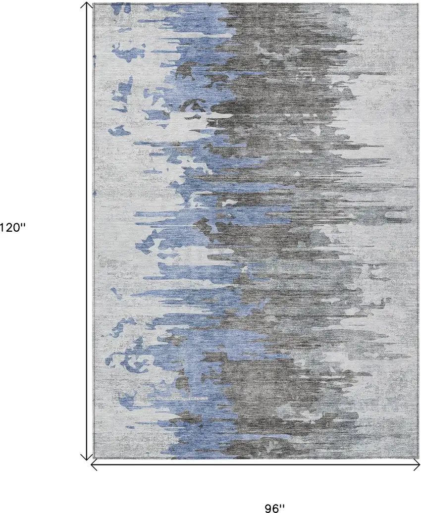 Blue Gray And Silver Abstract Washable Indoor Outdoor Area Rug Photo 3