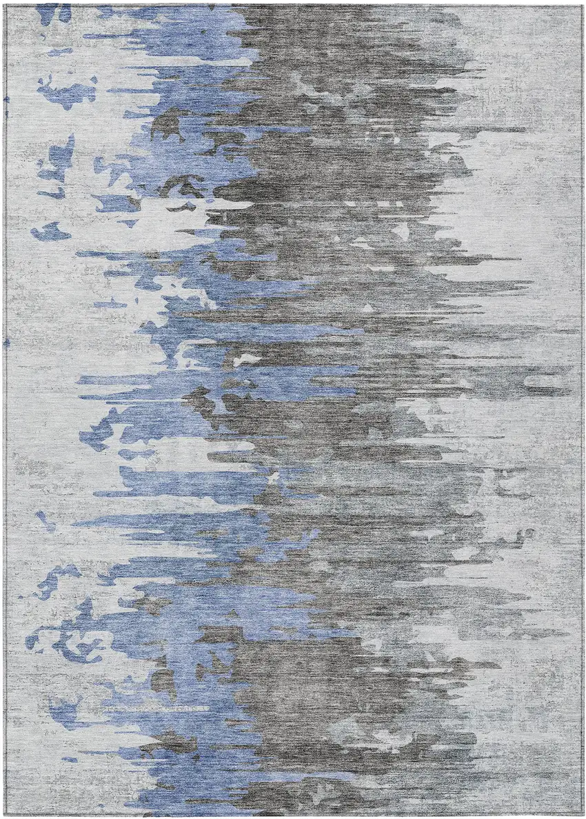 Blue Gray And Silver Abstract Washable Indoor Outdoor Area Rug Photo 1