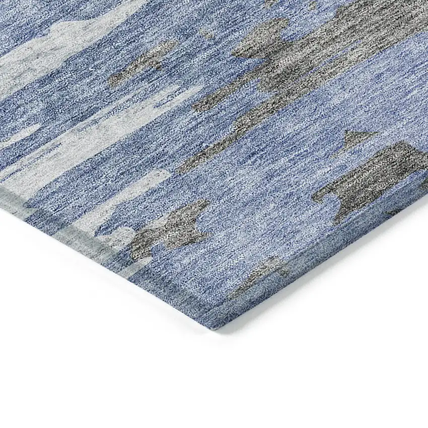 Blue Gray And Silver Abstract Washable Indoor Outdoor Area Rug Photo 3