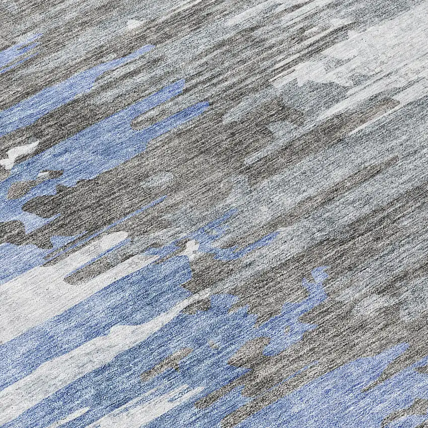 Blue Gray And Silver Abstract Washable Indoor Outdoor Area Rug Photo 7