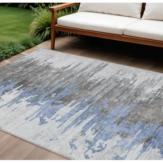Blue Gray And Silver Abstract Washable Indoor Outdoor Area Rug Photo 1