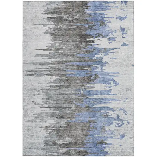 Blue Gray And Silver Abstract Washable Indoor Outdoor Area Rug Photo 5