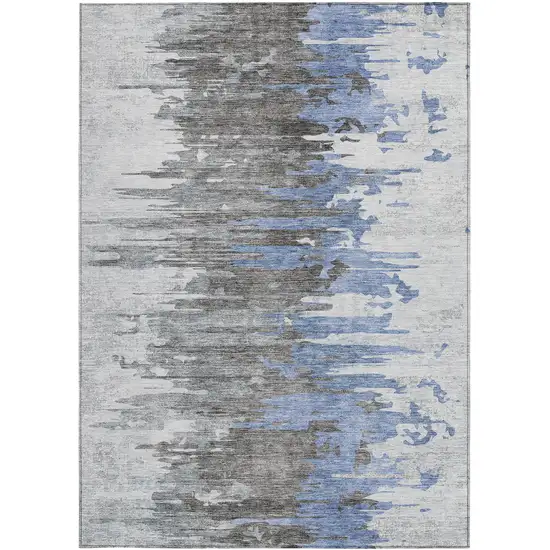Blue Gray And Silver Abstract Washable Indoor Outdoor Area Rug Photo 5