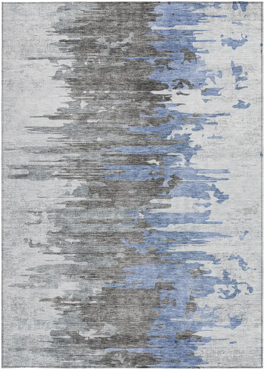 Blue Gray And Silver Abstract Washable Indoor Outdoor Area Rug Photo 5