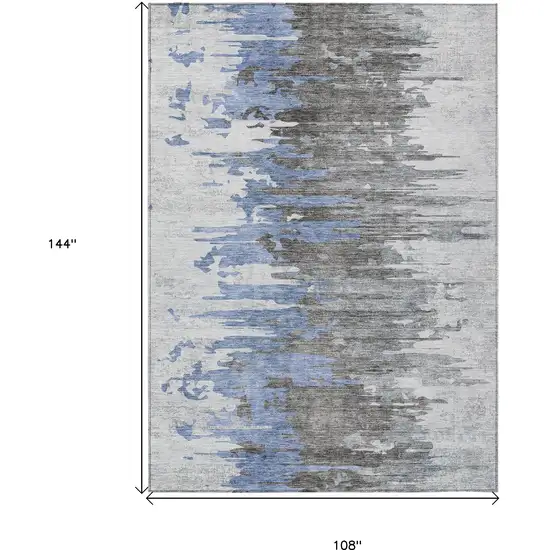 Blue Gray And Silver Abstract Washable Indoor Outdoor Area Rug Photo 3
