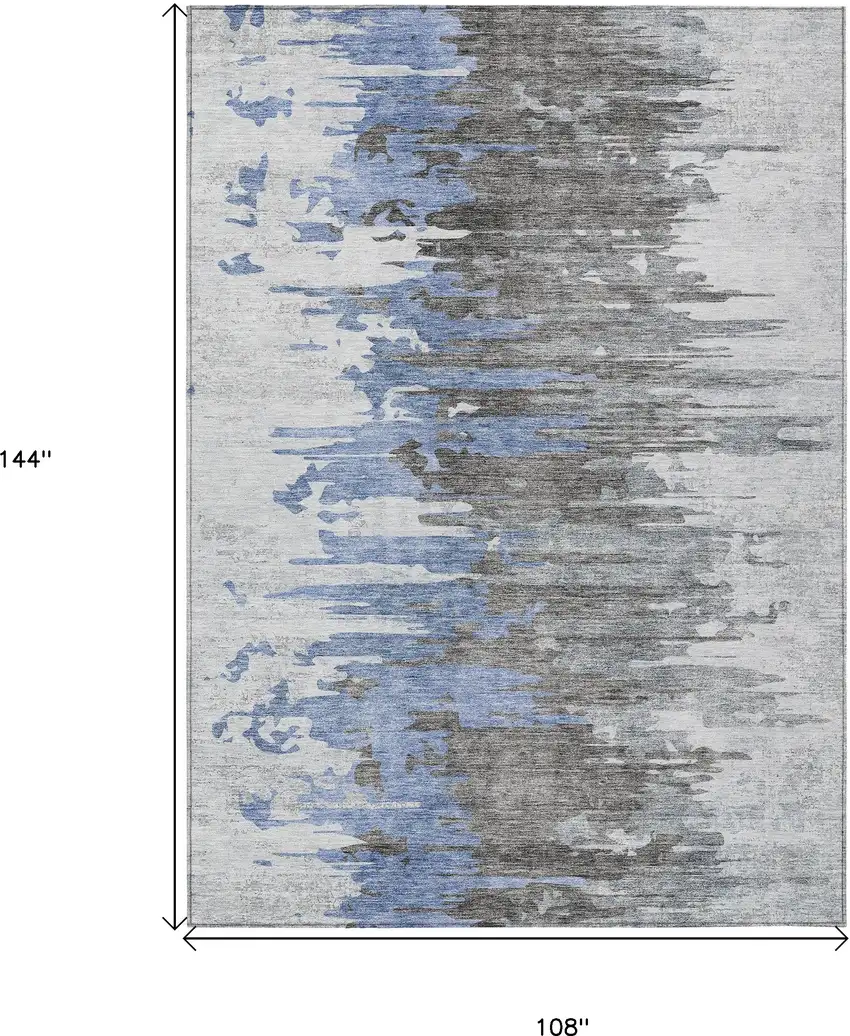 Blue Gray And Silver Abstract Washable Indoor Outdoor Area Rug Photo 3