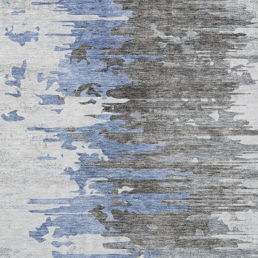 Blue Gray And Silver Abstract Washable Indoor Outdoor Area Rug Photo 4
