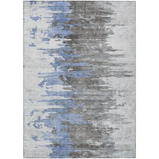 Blue Gray And Silver Abstract Washable Indoor Outdoor Area Rug Photo 2