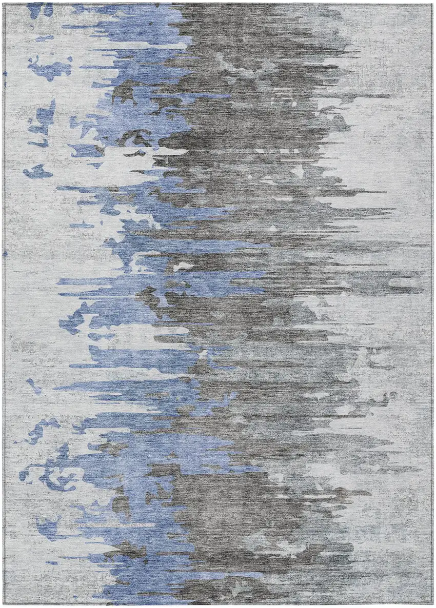 Blue Gray And Silver Abstract Washable Indoor Outdoor Area Rug Photo 2
