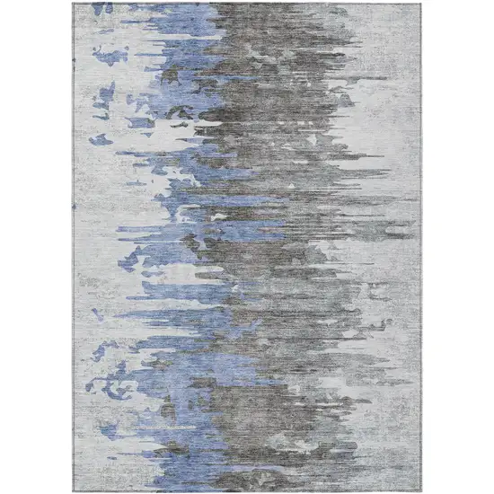 Blue Gray And Silver Abstract Washable Indoor Outdoor Area Rug Photo 1