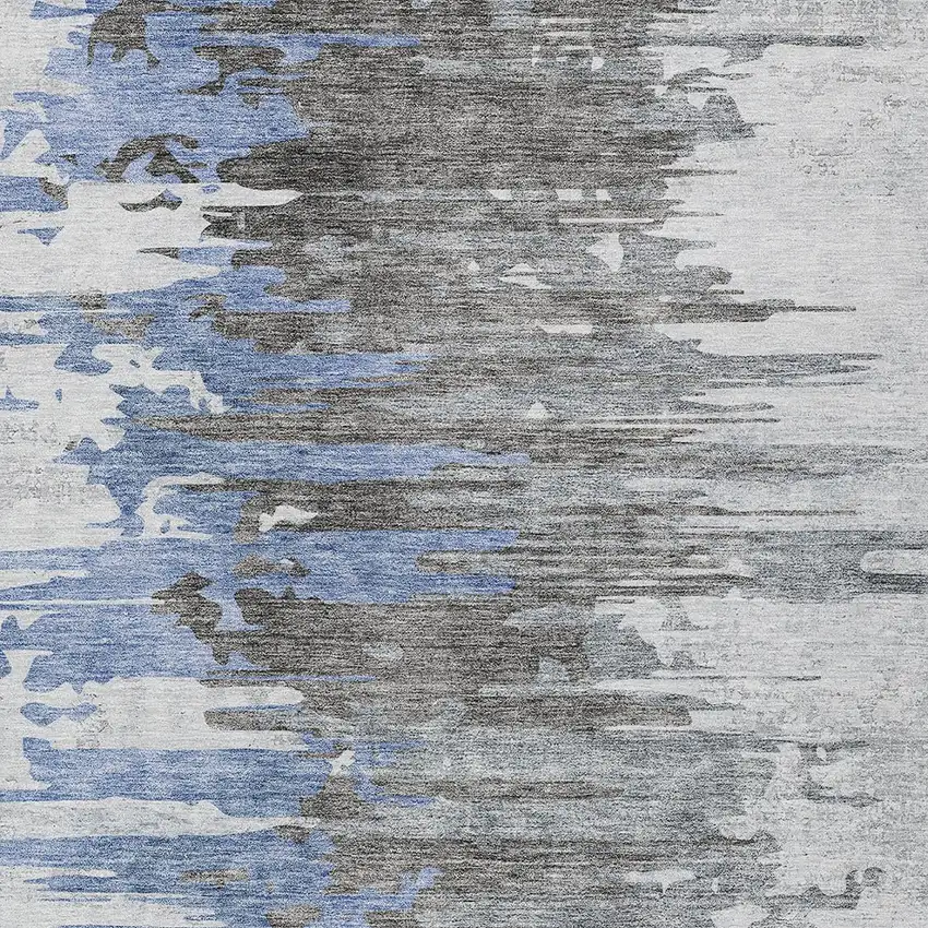 Blue Gray And Silver Abstract Washable Indoor Outdoor Area Rug Photo 4
