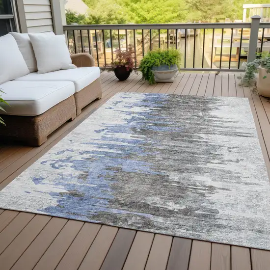 Blue Gray And Silver Abstract Washable Indoor Outdoor Area Rug Photo 6