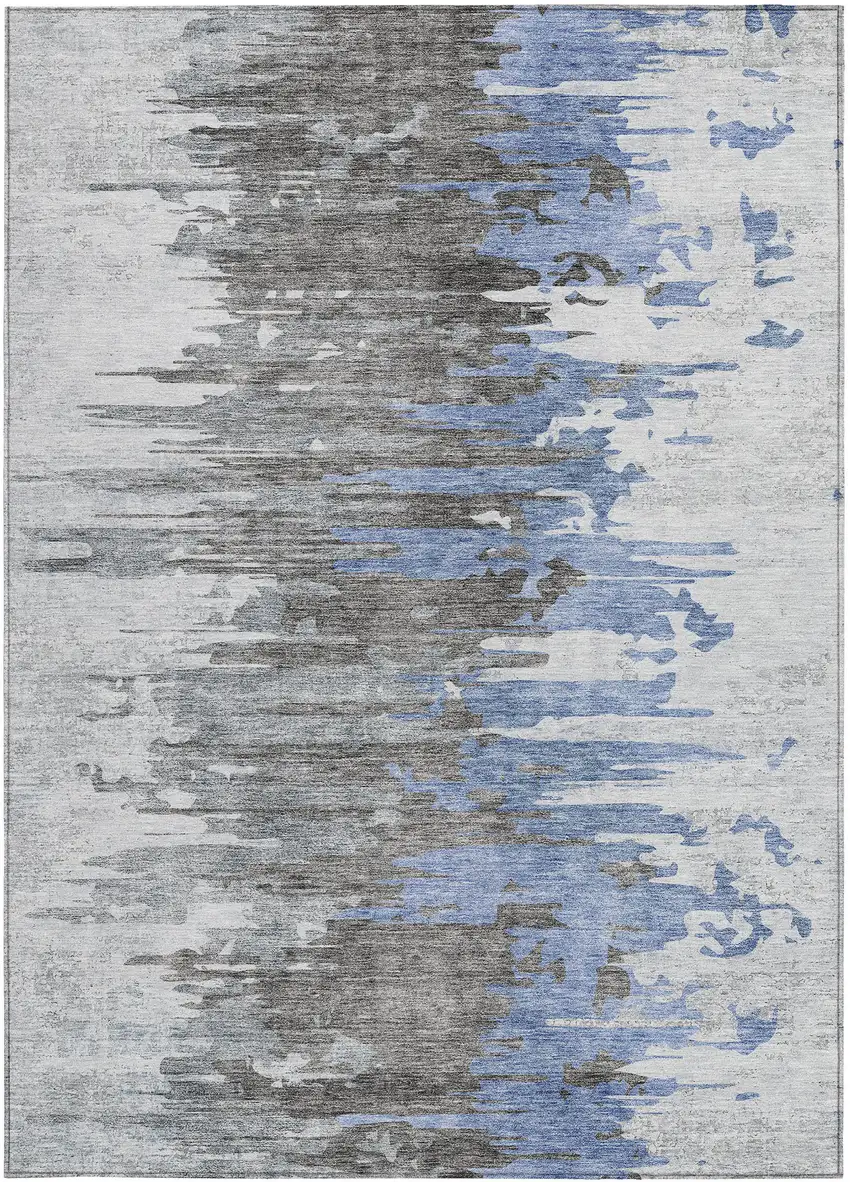Blue Gray And Silver Abstract Washable Indoor Outdoor Area Rug Photo 6