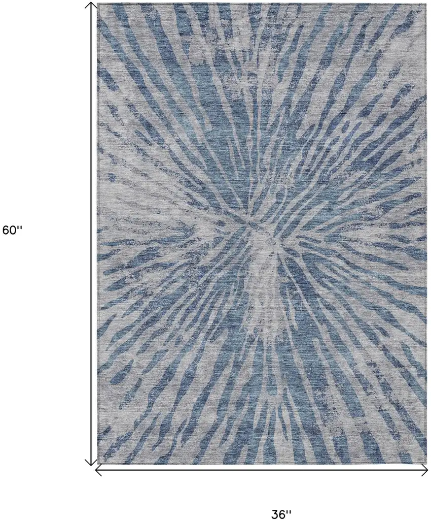 Blue Gray And Silver Abstract Washable Indoor Outdoor Area Rug Photo 3