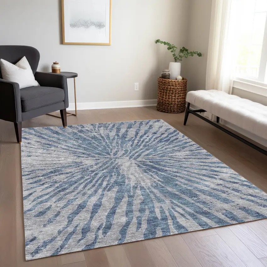 Blue Gray And Silver Abstract Washable Indoor Outdoor Area Rug Photo 9