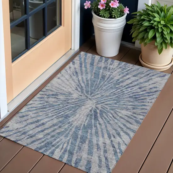 Blue Gray And Silver Abstract Washable Indoor Outdoor Area Rug Photo 1