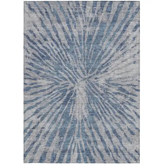 Blue Gray And Silver Abstract Washable Indoor Outdoor Area Rug Photo 7