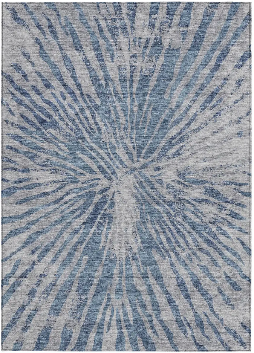 Blue Gray And Silver Abstract Washable Indoor Outdoor Area Rug Photo 7