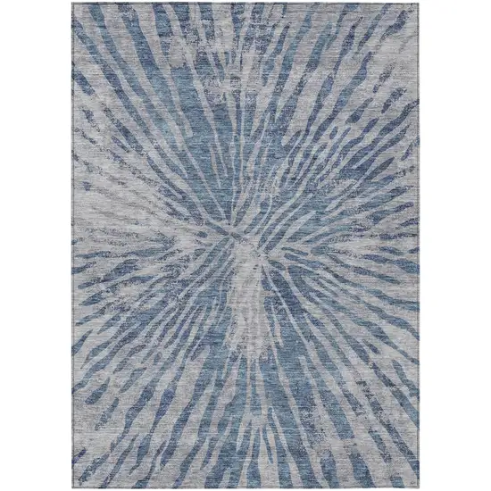 Blue Gray And Silver Abstract Washable Indoor Outdoor Area Rug Photo 2